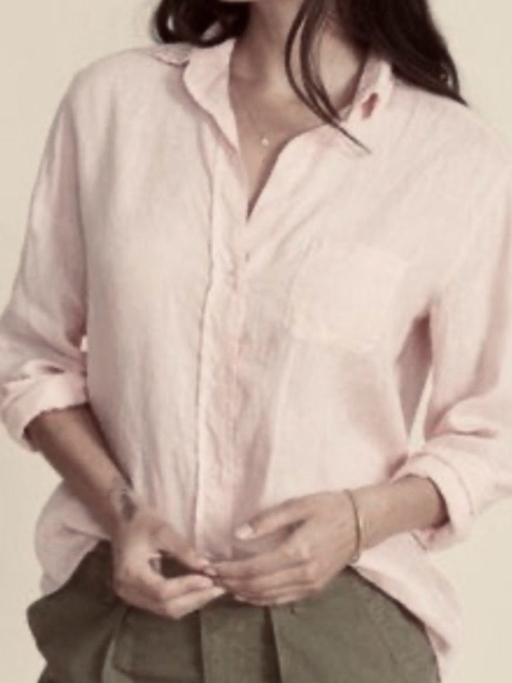 Grayson Pink linen Button-Up Shirt 5(XL) blush pink